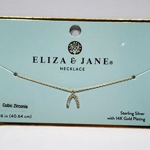 Eliza & Jane 14K Gold Plate over Sterling Silver Wishbone Necklace CZ Accents